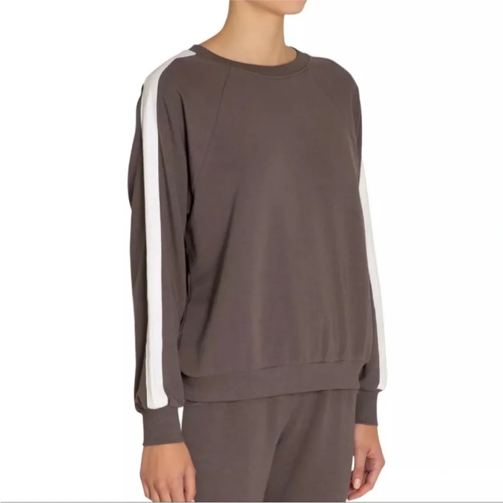 Eberjey Colby Cozy The Ringer Sweatshirt S Pima Modal Rabbit White Taupe